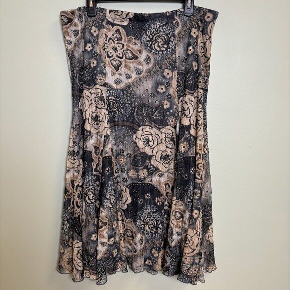 Coldwater Creek Women Midi Skirt Sz L Pull On Dark Floral Cottagecore Whimsigoth - Picture 1 of 10